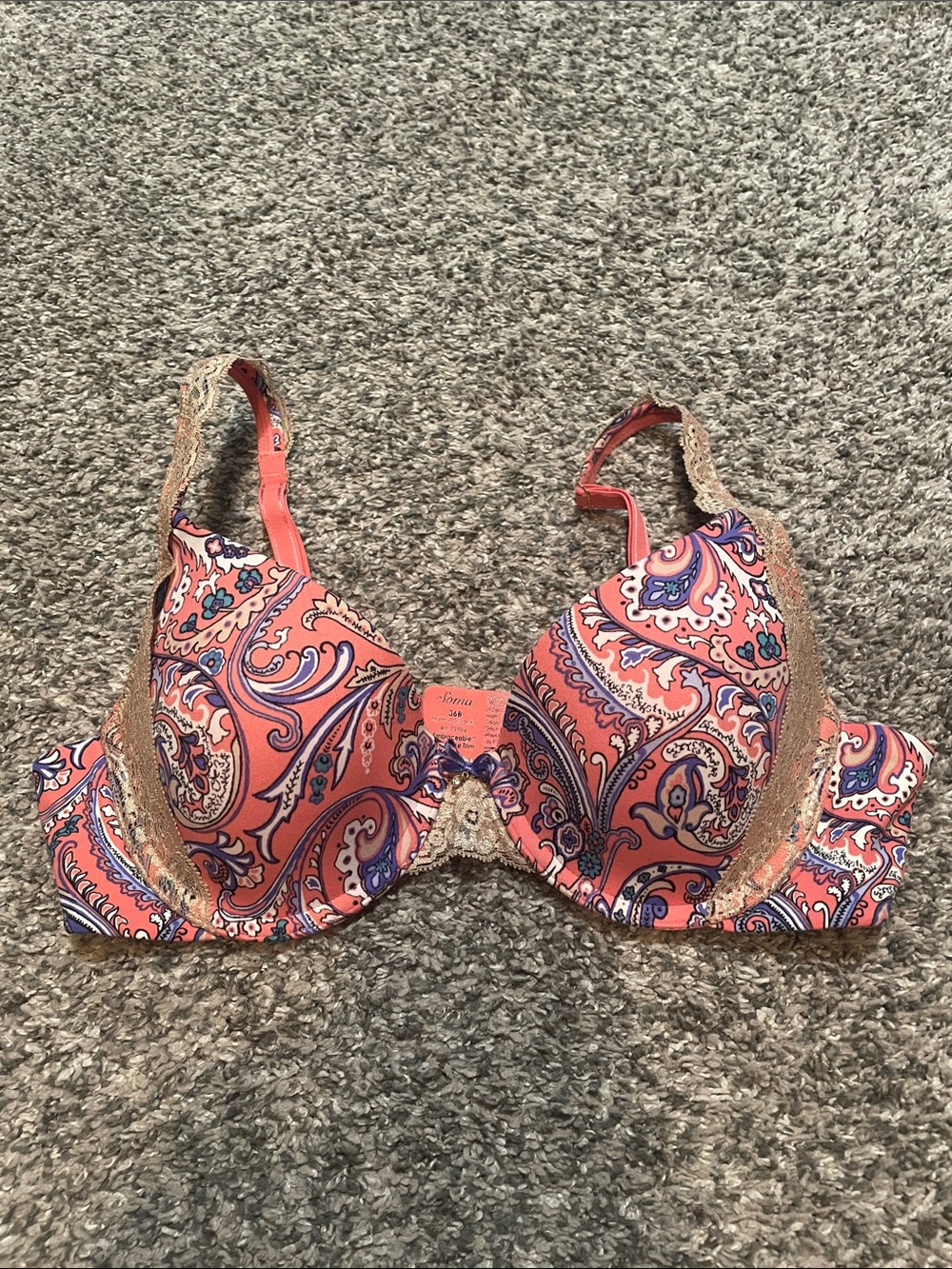 Soma Coral Paisley Lace Trim Bra